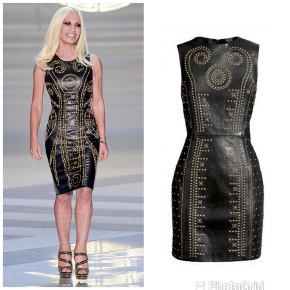 Versace x H&M Leather Studded Sleeveless Mini Dress Size 2